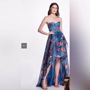 Marchesa High Low strapless blue gown